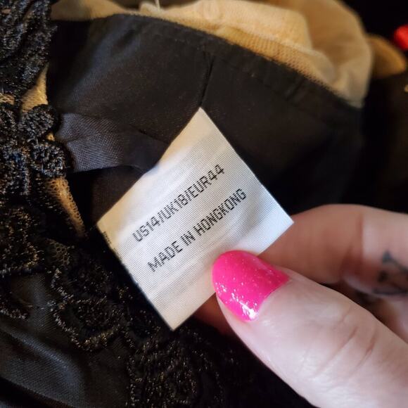 Vintage 90s Y2K Black Illusion Floral Bodycon Maxi Dress Size 14 Goth Glam - Picture 13 of 14